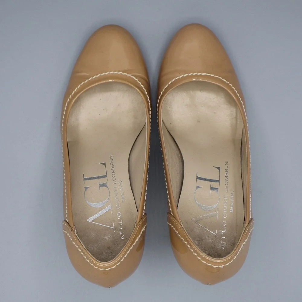 AGL Patent‎ Leather Pumps Womens 35.5 Tan Classic Old Money Career Professional
